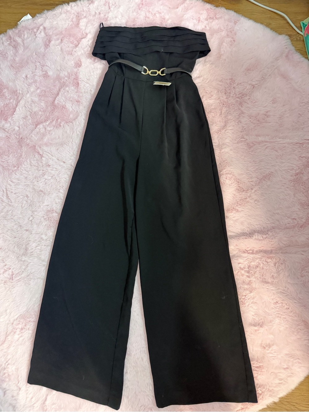 Zara Black Strapless Pleated-Waist Wide-Leg Jumpsuit - Picture 9 of 12
